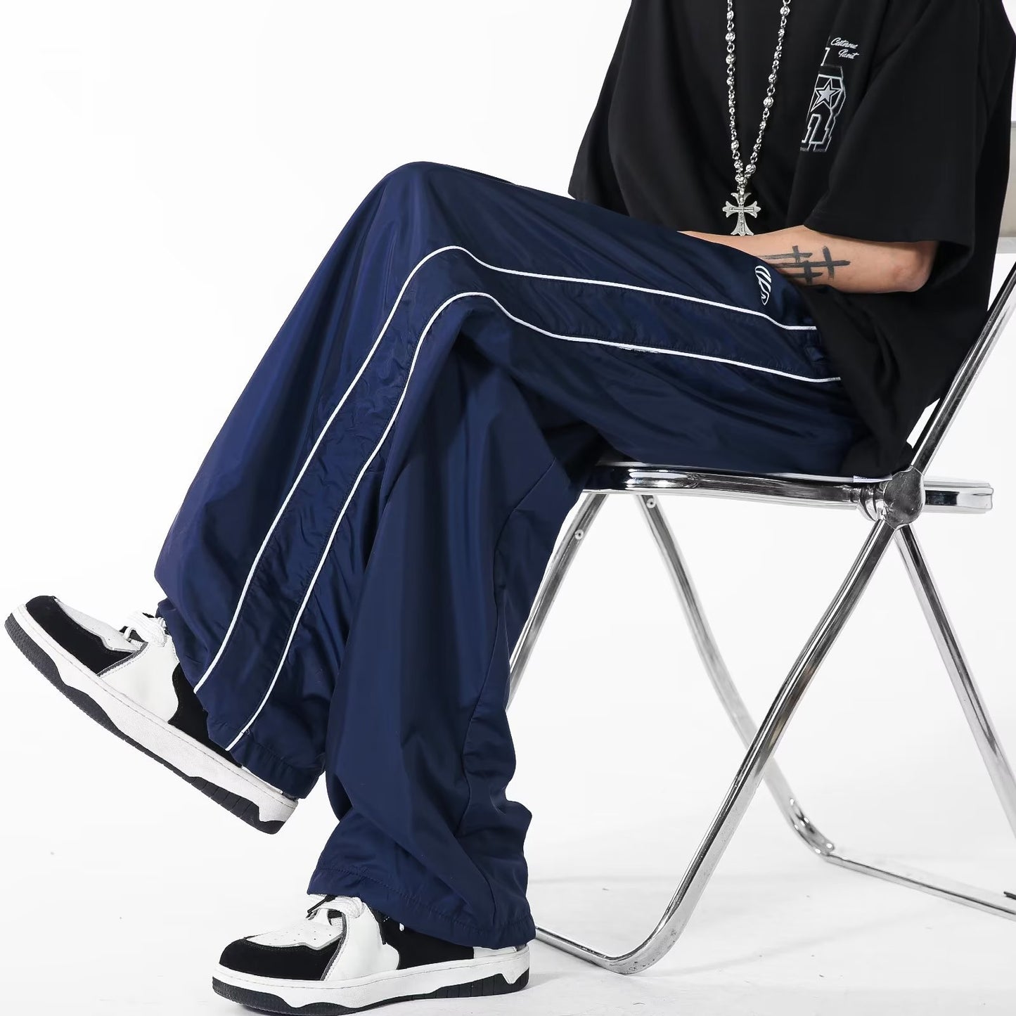Mopping Casual All-match Draping Wind Side Men's Striped Teen Pants