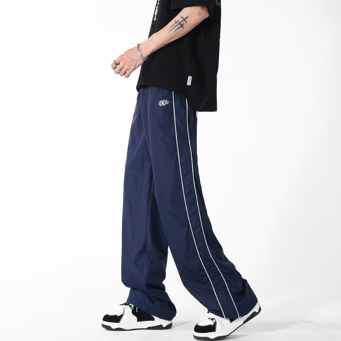Mopping Casual All-match Draping Wind Side Men's Striped Teen Pants