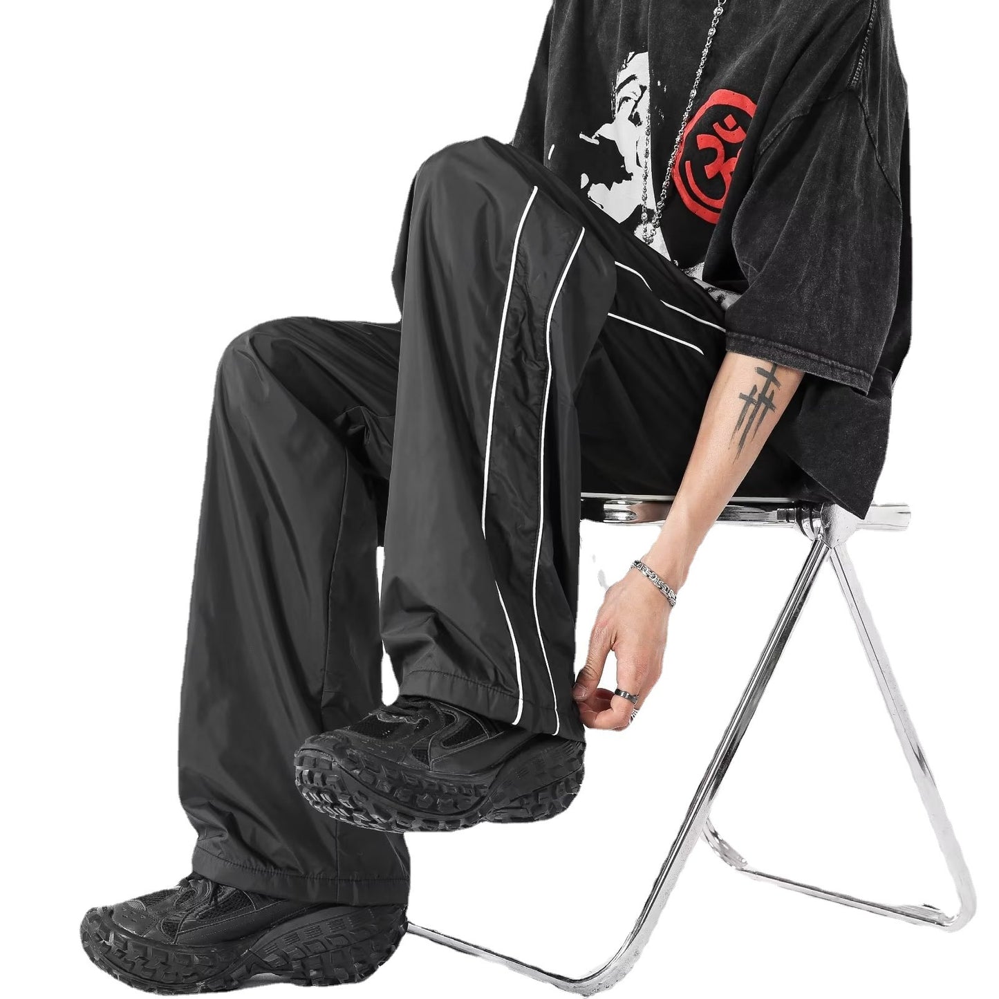 Mopping Casual All-match Draping Wind Side Men's Striped Teen Pants