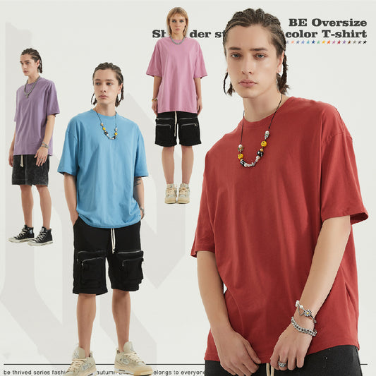 Loose Teen Solid Color Cotton Short Sleeve